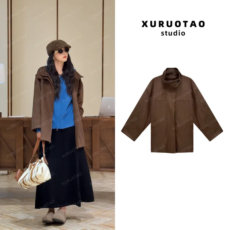 XURUOTAO 【都市玩家】麂皮百搭设计感休闲复古咖色外套 T5507