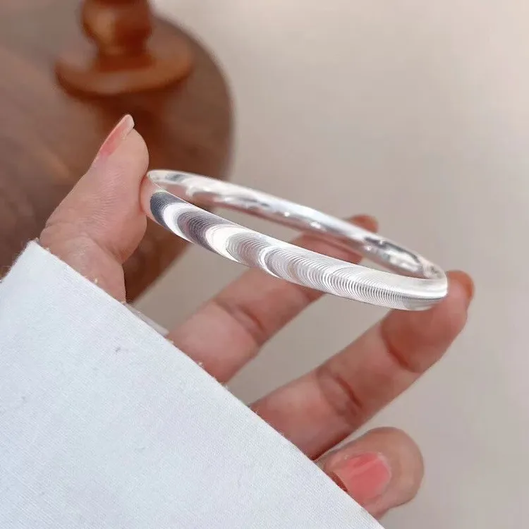 足银手镯 闭口猫眼实心足银999.9手镯手饰舒适时尚休闲百搭