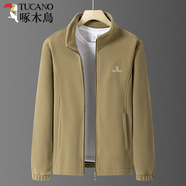啄木鸟男士秋冬季加绒加厚户外抓绒衣夹克立领宽松摇粒绒休闲外套