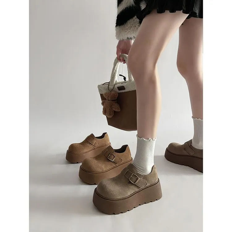复古大头丑萌勃肯鞋女2025年秋冬爆款增高厚底百搭休闲舒适乐福鞋