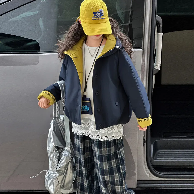 新款女童冬装棉服时尚加厚连帽派克服夹克高端13-16岁儿童外套