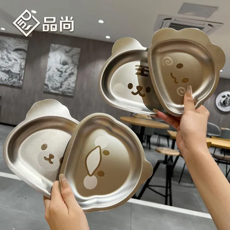 吃饭专用儿童餐盘卡通吸盘式304不锈钢女孩男孩可爱动物婴儿餐具