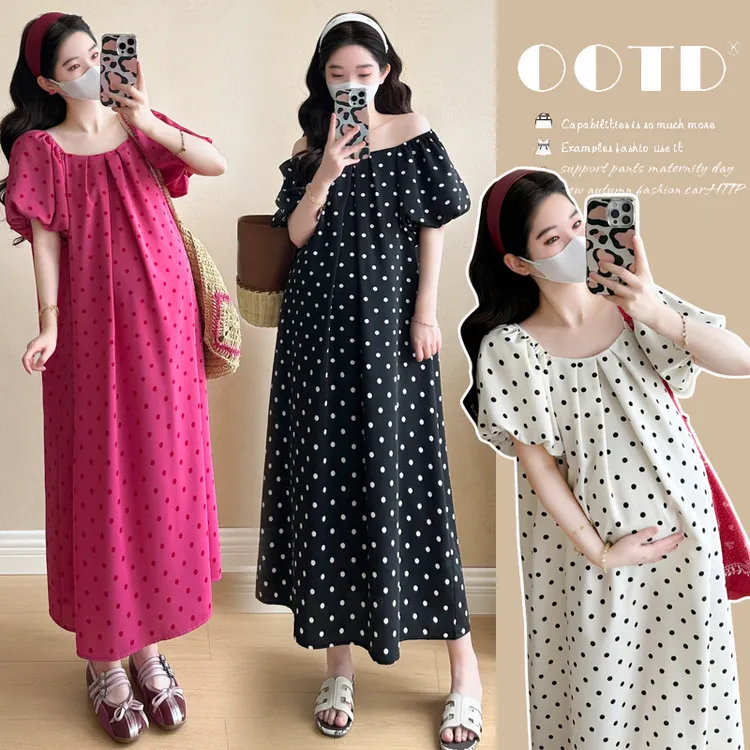 2025夏季新款波点孕妇版型气质高级感复古孕妇中长连衣裙