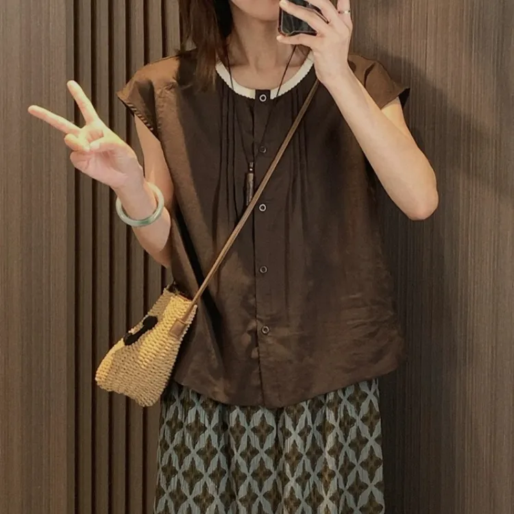 2025年夏季韩版时尚休闲百搭上衣女高端通勤宽松显瘦飞飞袖衬衫