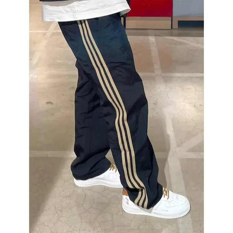 美式vintage条纹长裤子男夏季薄款透气运动冲锋裤痞帅直筒休闲裤