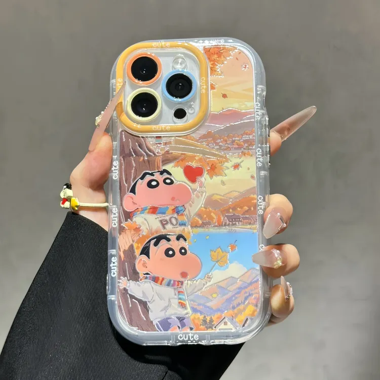 卡通枫叶蜡笔小新适用iPhone苹果16全包手机壳华为vivo小米15oppo