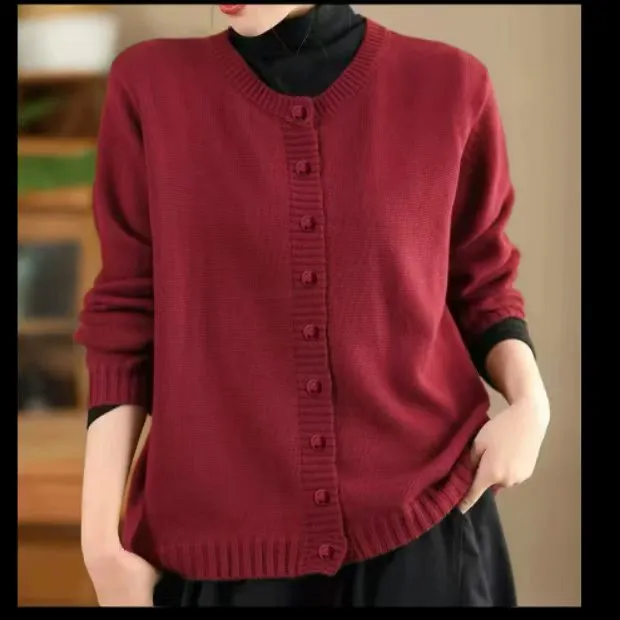 极简风开衫款毛衣女毛针织衫短款宽松时尚秋冬季圆领百搭