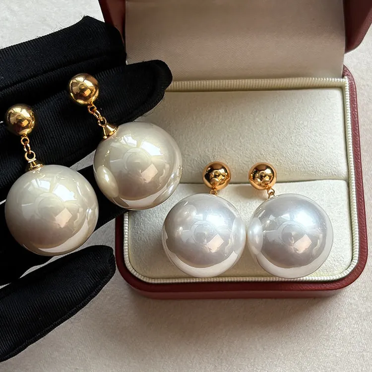 铜合金仿珍珠耳饰 (十六专属)纯银针超大珍珠耳环法式夸张轻奢