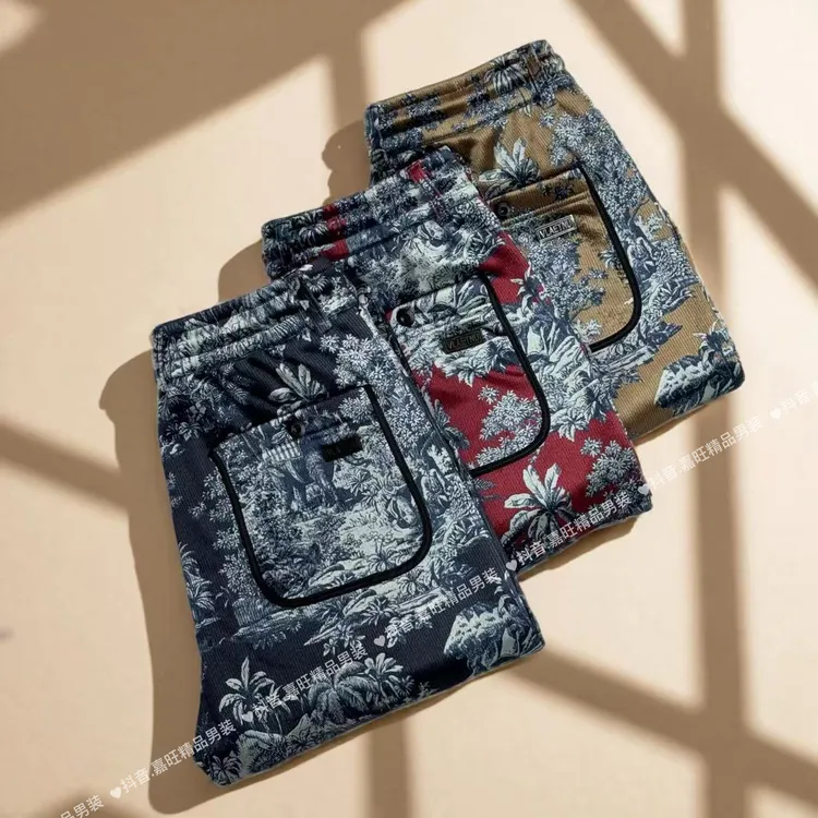 8857冬季男士国风山水画潮流时尚百搭舒适加绒保暖条纹休闲直筒裤