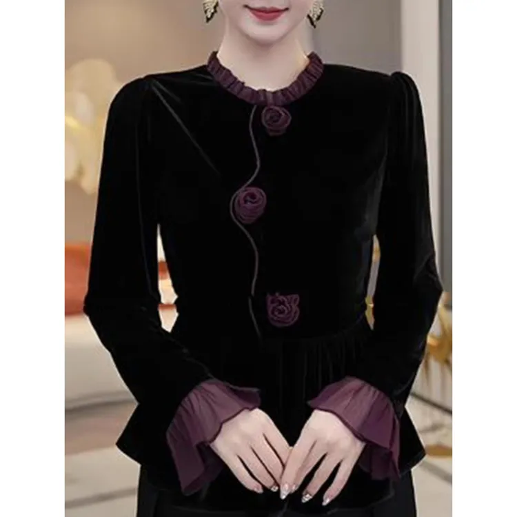 金丝绒长袖恤女士春秋冬季2025年新款漂亮时尚洋气小衫气质上衣