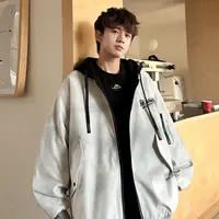 双面穿秋季外套青少年时尚潮流简约百搭连帽休闲工装夹克宽松外套