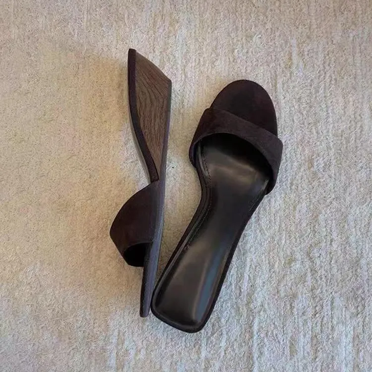 【韩国JTG&Shoes官方正品】羊皮版~绝美木纹坡跟真皮中跟时尚拖鞋女