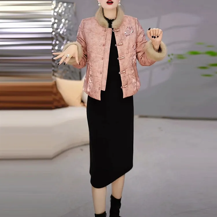 云锦缎国风夹棉外套加连衣裙套装裙2025冬季新款加厚两件套连衣裙