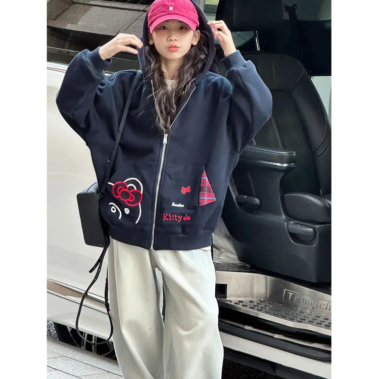 K30232孙小美拼接女童卫衣外套秋冬2025新款儿童加绒加厚连帽上衣