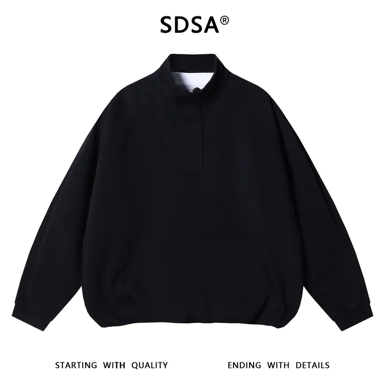 SDSA男士秋冬新款痞帅男装潮牌纯色半拉链立领卫衣下摆松紧时尚潮