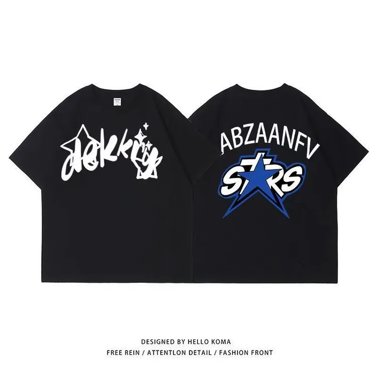 2025童装美式潮牌涂鸦字母纯棉t恤男女中大童夏季百搭宽松短袖T恤