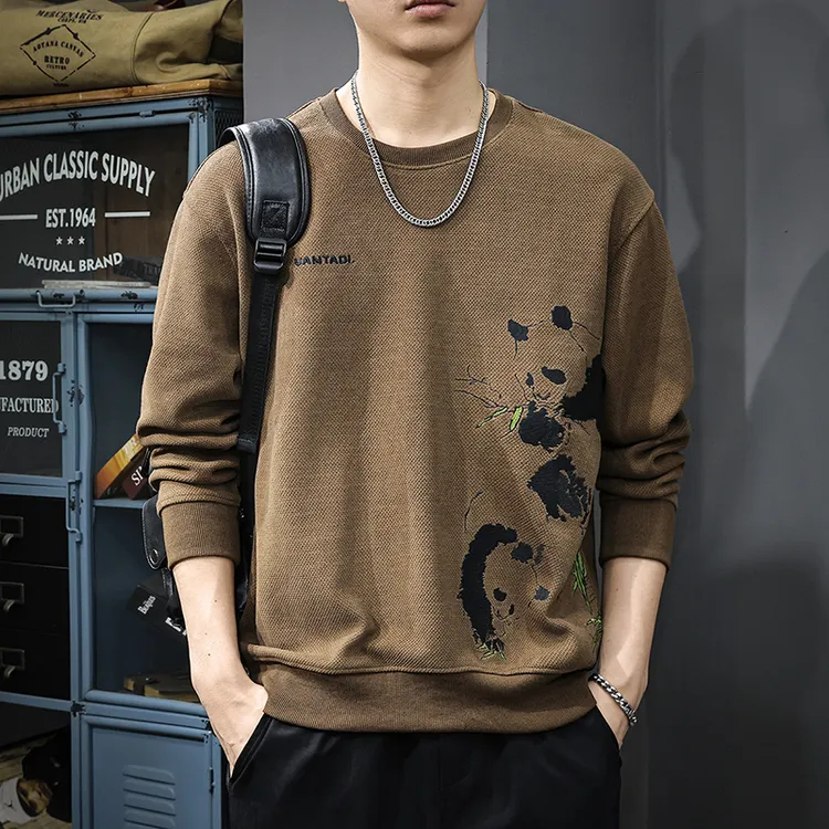 GTRT重磅欧棉绒国风刺绣圆领卫衣男秋季新款长袖宽松大码上衣外套