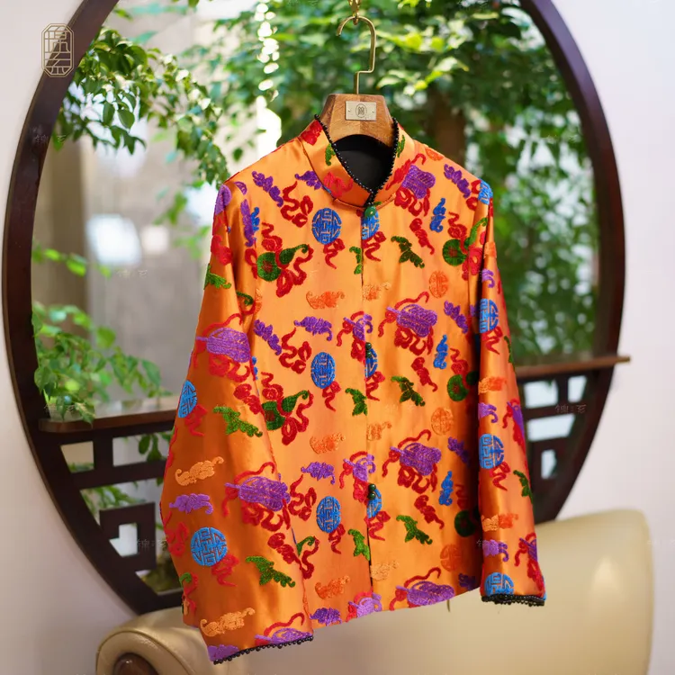 【锦系】漳绒新中式桑蚕丝立领直襟长袖外套E-382124-ZRD4166778