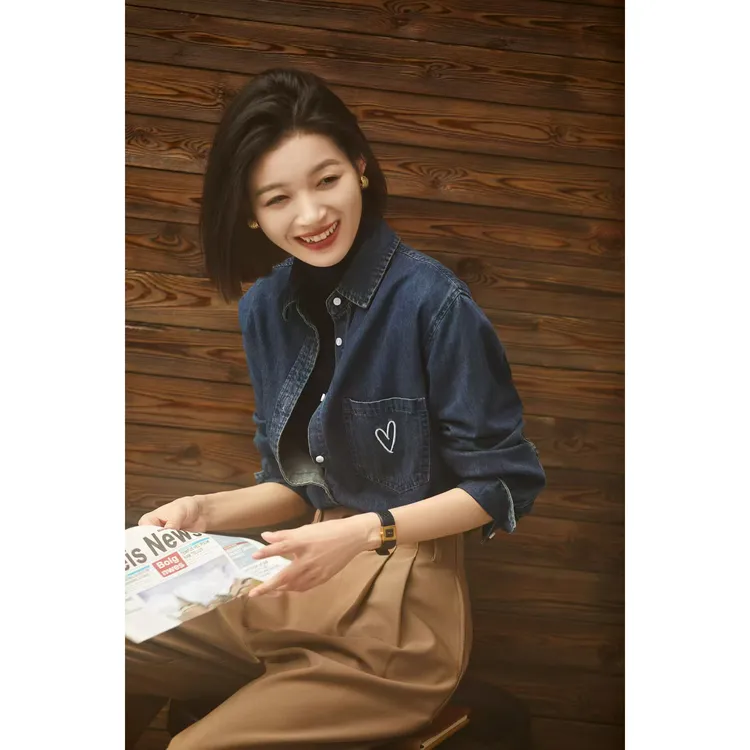 歌弟啊玛诗正商场同款2025秋季新款百搭韩版长袖牛仔衬衫