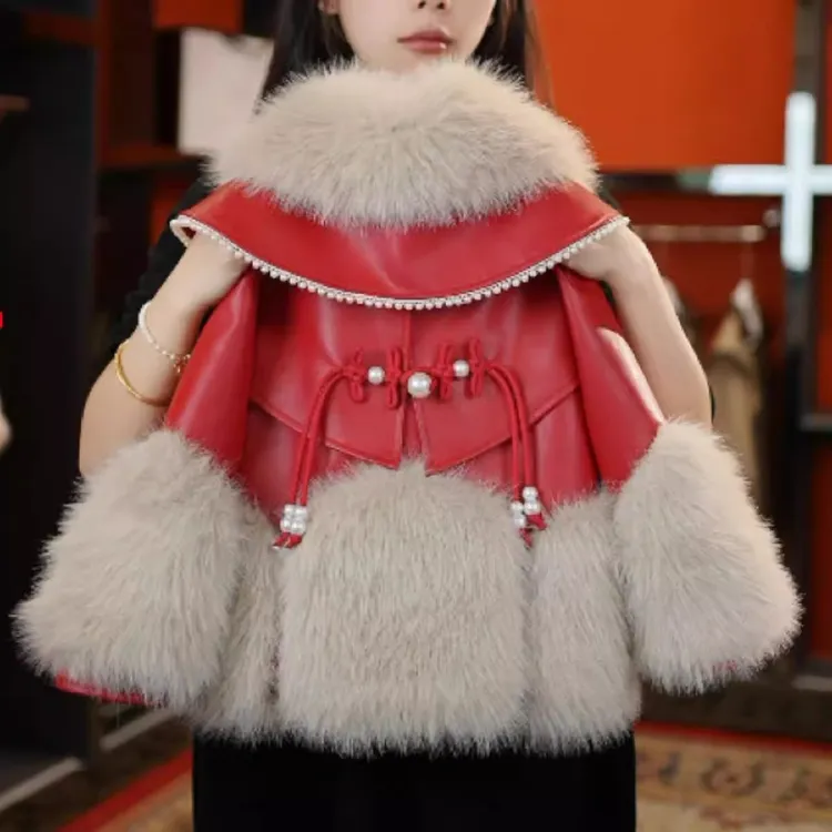 童秋冬外套皮毛一体2024新款洋气加绒儿童加厚羊羔绒宝宝冬装潮