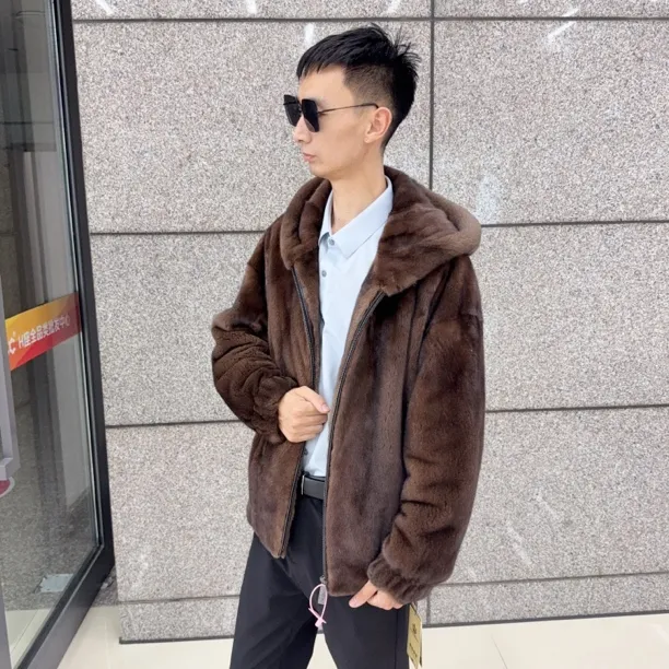 2025小母貂连帽立翻领棒球领咖啡马哈根紫金短二男装落肩三紧顺毛