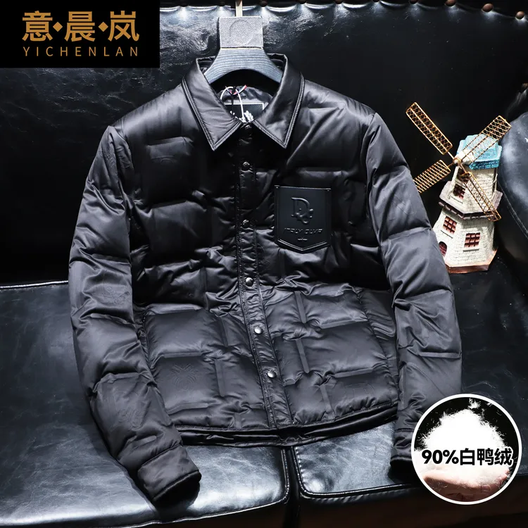 翻领拼接纯色欧美风合格品翻领领男装冬装时尚90白鸭绒羽绒服轻薄