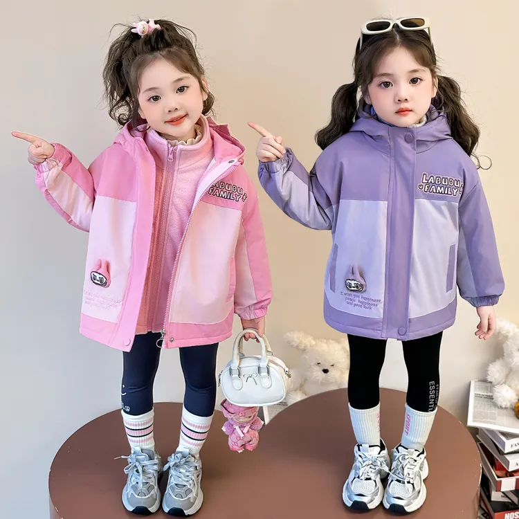 女童三合一冲锋衣可拆卸卡通儿童加厚夹棉外套宝宝秋冬装2025新款
