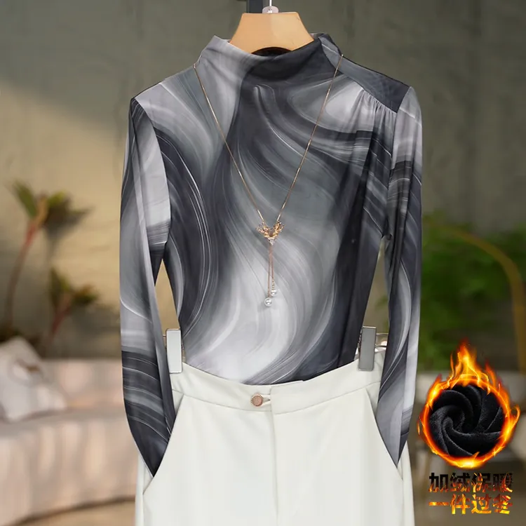 420-2加绒#高贵上档次小衫2025新款潮流气质时尚显瘦网纱打底衫