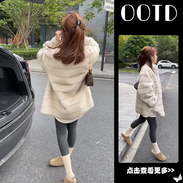 超火秋季穿搭一整套女2025新款韩版宽松毛绒外套百搭鲨鱼裤两件套