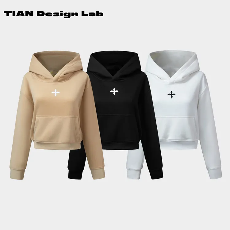 Tian design lab秋冬必备立体刺绣短款连帽卫衣休闲修身卫衣