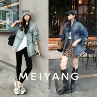 美洋MEIYANG 大别针三号牛仔外套 斜纹肌理别针配饰翻领夹克-周四