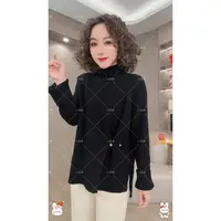 【小凤R定制]】时尚百搭加厚竖坑条半高领侧开叉上衣