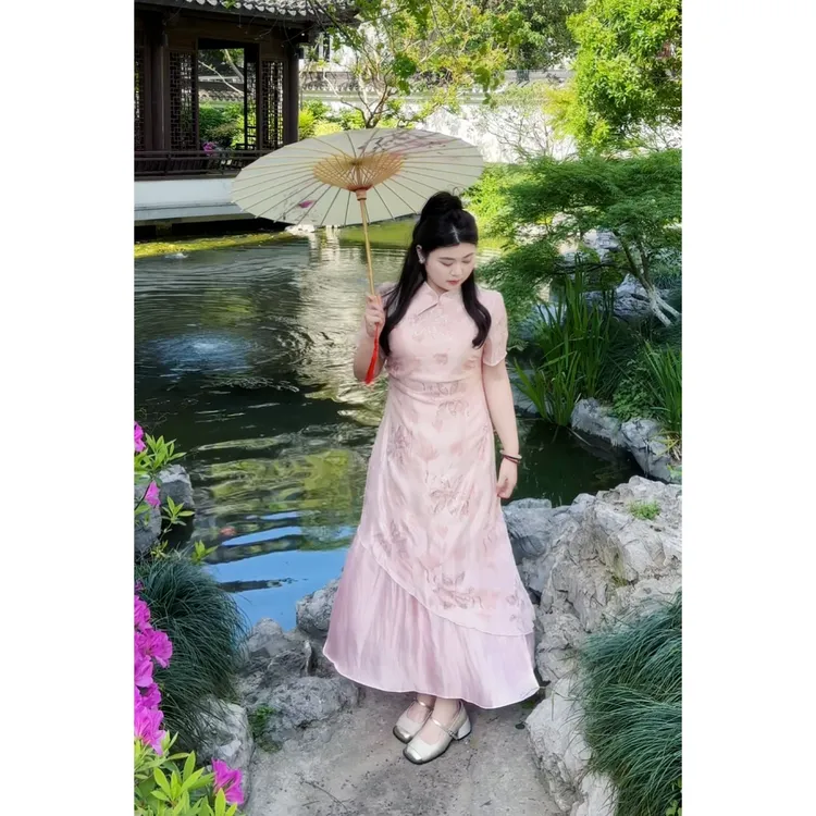 码加加 现货56283大码旗袍胖新中式国风大码提花旗袍