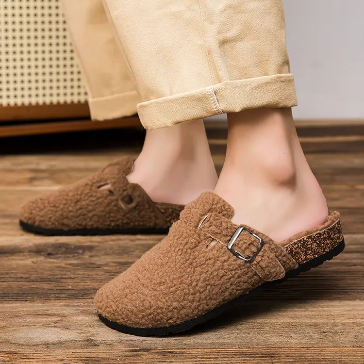 羊毛卷男女包头半拖保暖情侣潮流平底外穿时尚休闲冬季毛绒勃肯鞋