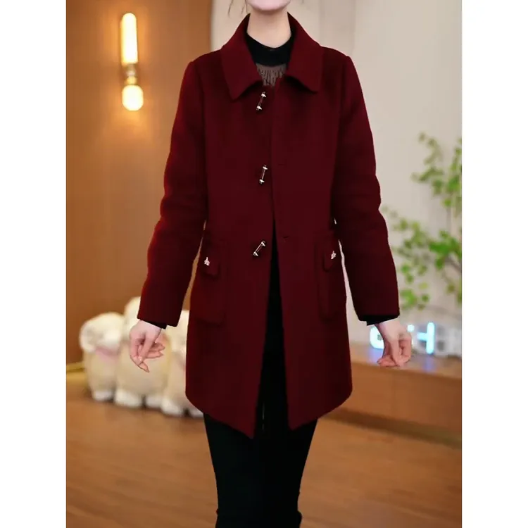 高端时尚洋气加厚保暖毛呢外套女2025秋冬新款宽松百搭中长款大衣
