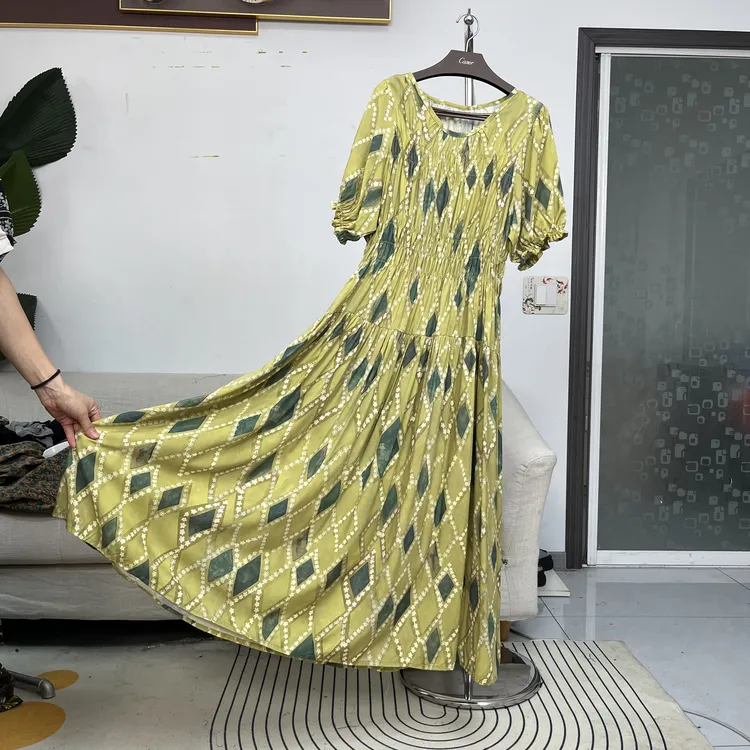 新绵绸棉绸特大码125-128裙长连衣裙透气宽松显瘦遮肉人造棉