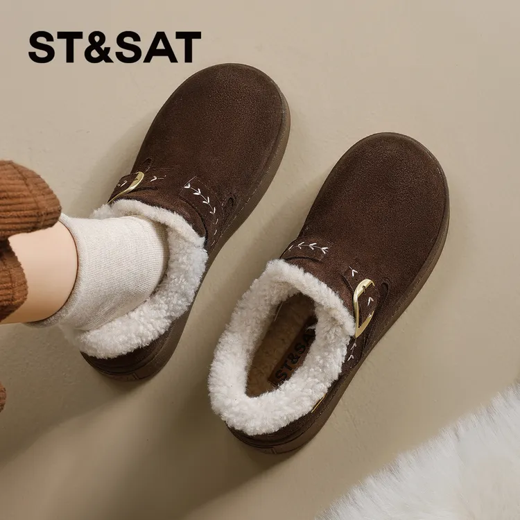 星期六厚底雪地靴女2025新款冬季厚底加绒保暖棉鞋全包增高勃肯鞋