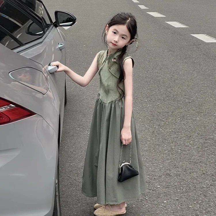 女童裙子夏季2025新款大童新中式连衣裙儿童国风旗袍裙汉服背心裙