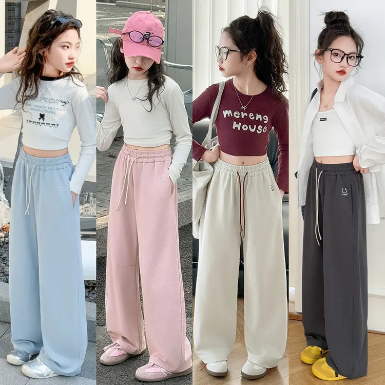 女童春装女大童6-12岁直筒运动裤套装品质童装弯刀裤子女孩牛仔裤