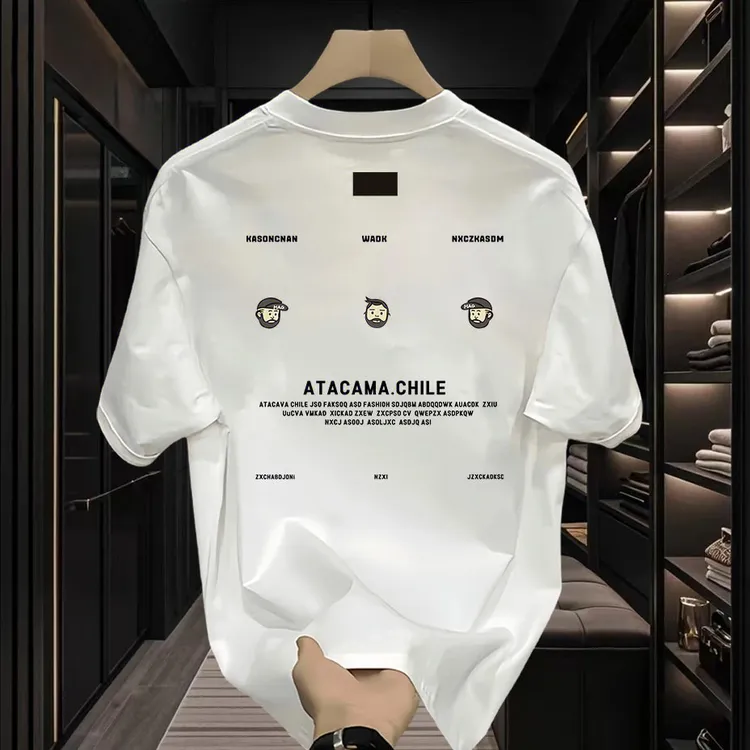 新款痞帅潮牌圆领纯棉夏季大码印花短袖上衣男士T恤修身百搭上衣