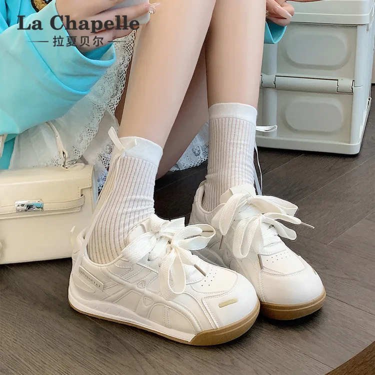 拉夏贝尔德训鞋女款2025秋季新款网面透气百搭舒适防滑休闲小白鞋