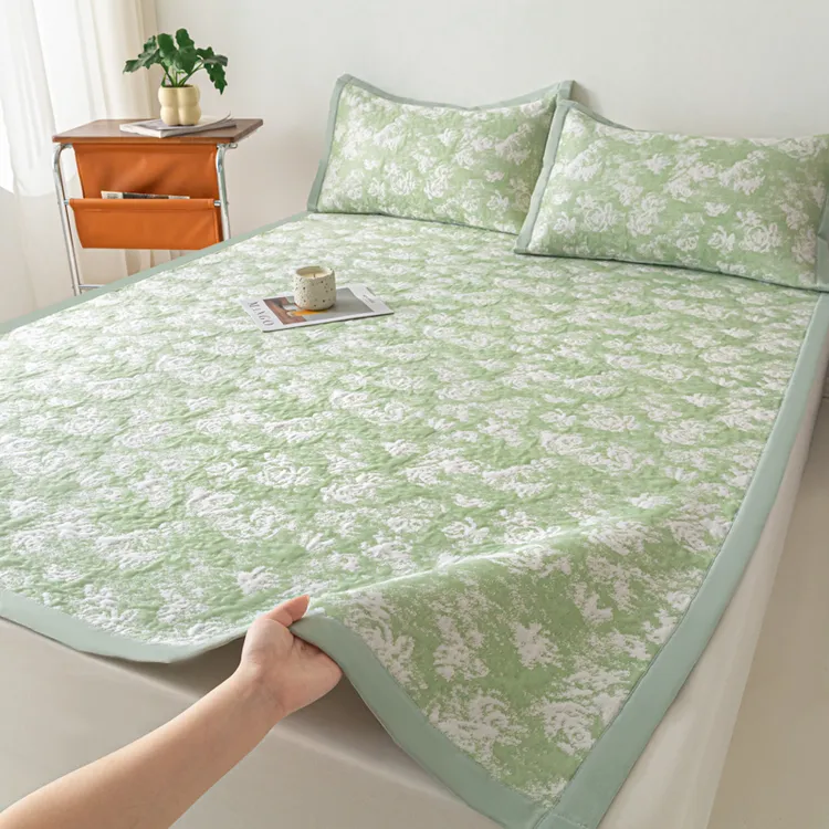 夏天专用冰丝玫瑰提花凉席三件套冰豆豆冰丝软凉席可机洗空调席子