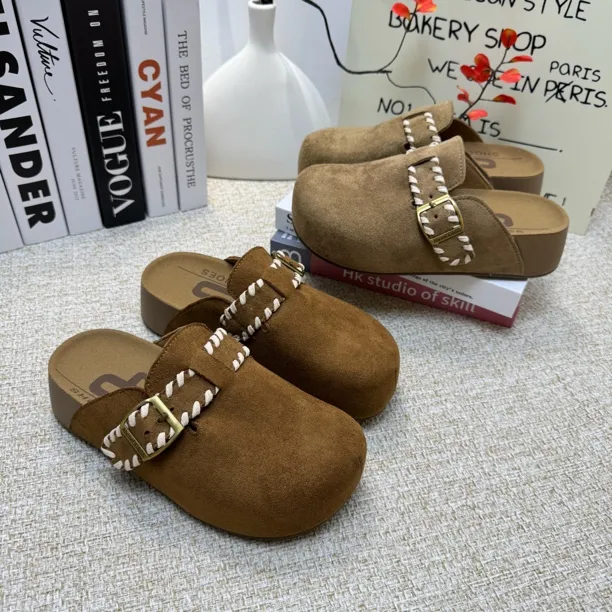 厚底勃肯鞋女2025秋季新款包头半拖鞋一脚蹬时尚增高外穿拖鞋