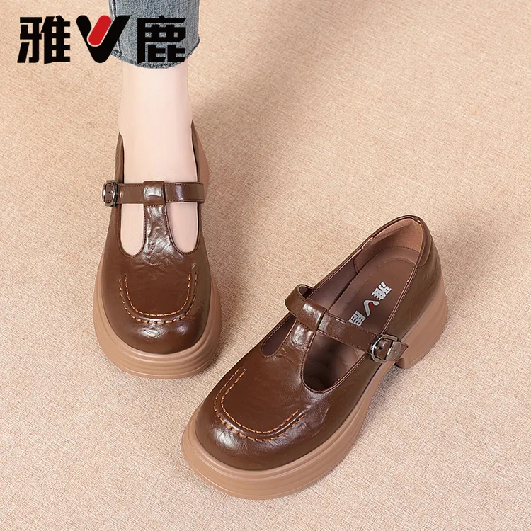 【雅鹿】秋季新款单鞋低跟厚底舒适不累脚乐福鞋女士皮鞋玛丽珍女鞋