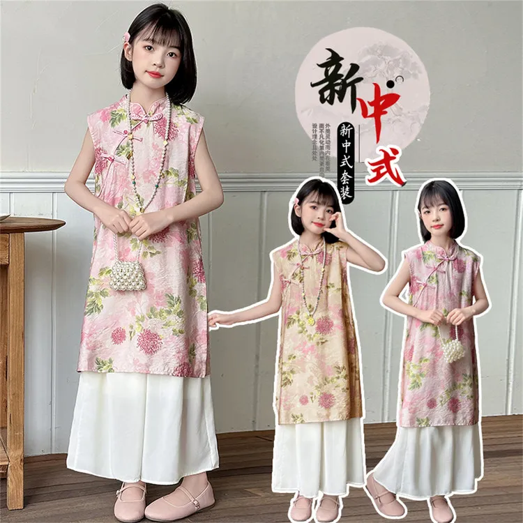 女童国风套装夏装旗袍裙新款洋气新中式连衣裙夏季儿童裙裤两件套