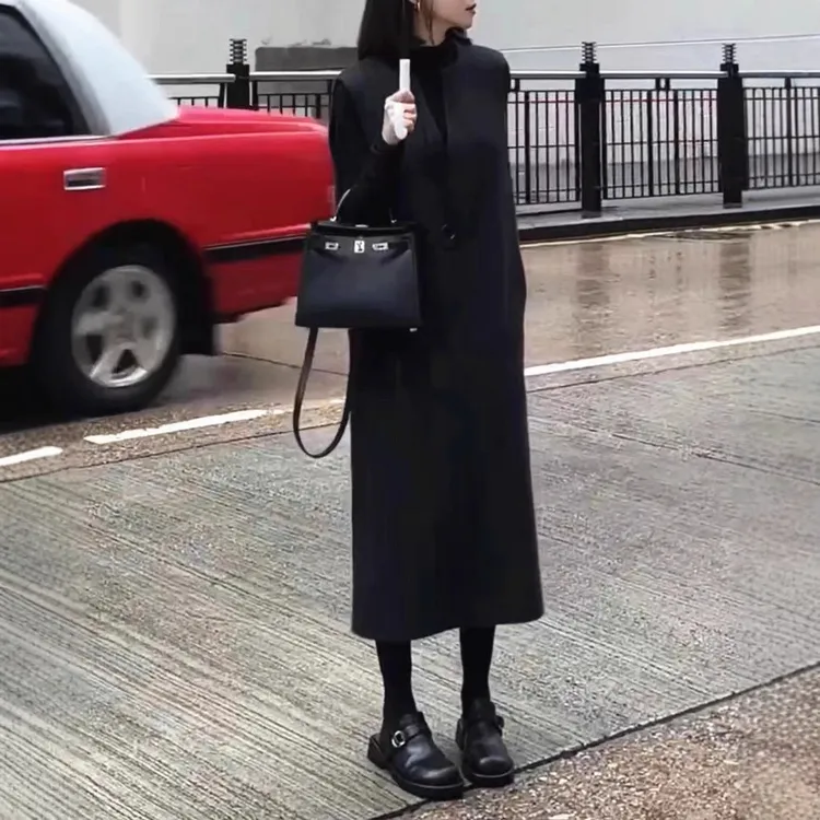 新款女神范简约打底衫洋气中长款马甲裙大码女装