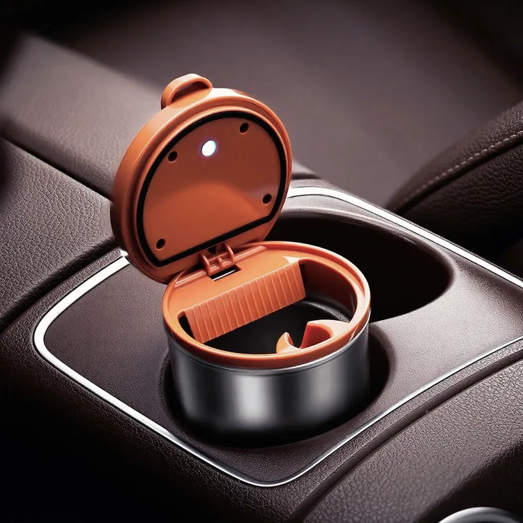 车载烟灰缸带灯光金属咖啡杯内胆汽车烟灰缸防飞灰不跑烟车上用品