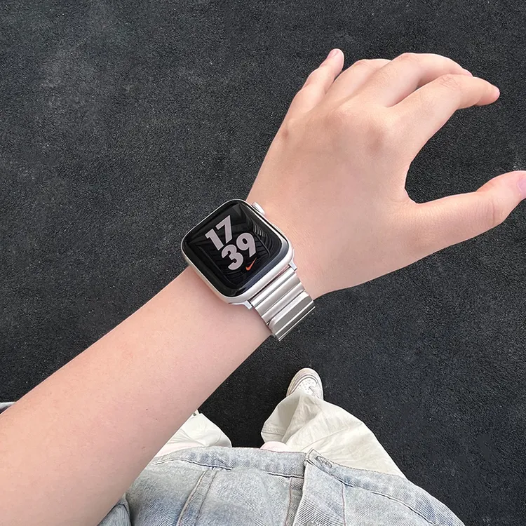 不锈钢磁吸表带竹节适用苹果手表49mm金属磁吸表带iwatch1098腕带