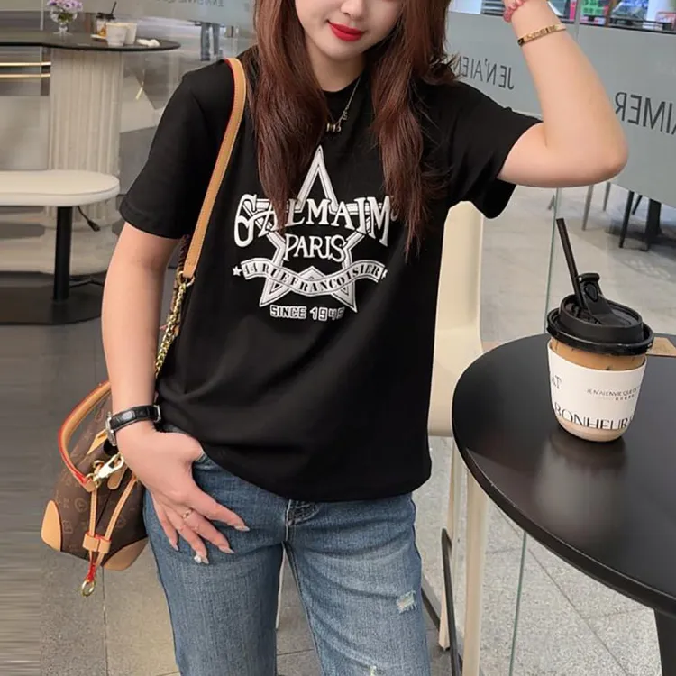美式潮酷字母印花T恤2025夏季通勤圆领短袖上衣时尚休闲百搭衣服