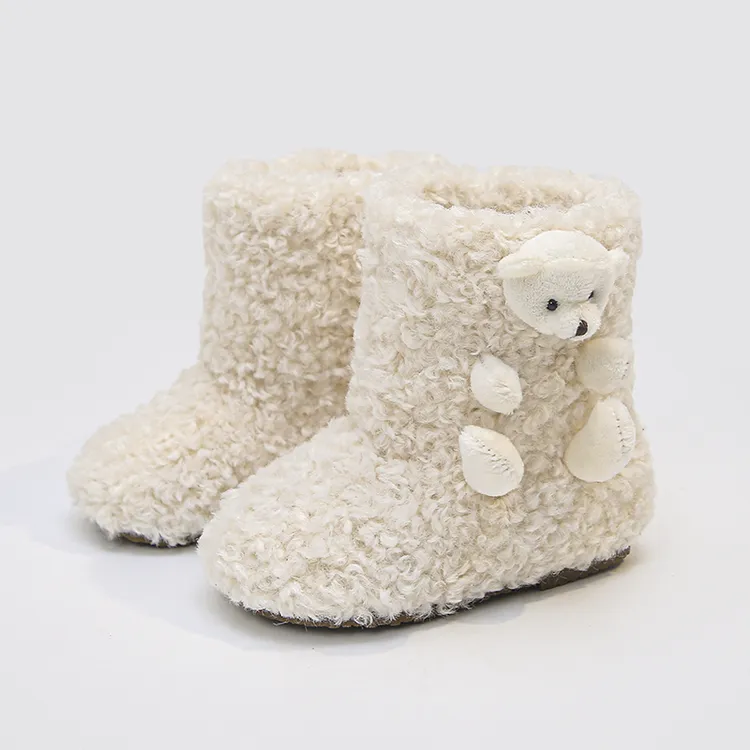 韩版毛毛靴女童可爱小熊棉靴男童鞋子保暖雪地靴宝宝软底加绒短靴商品图